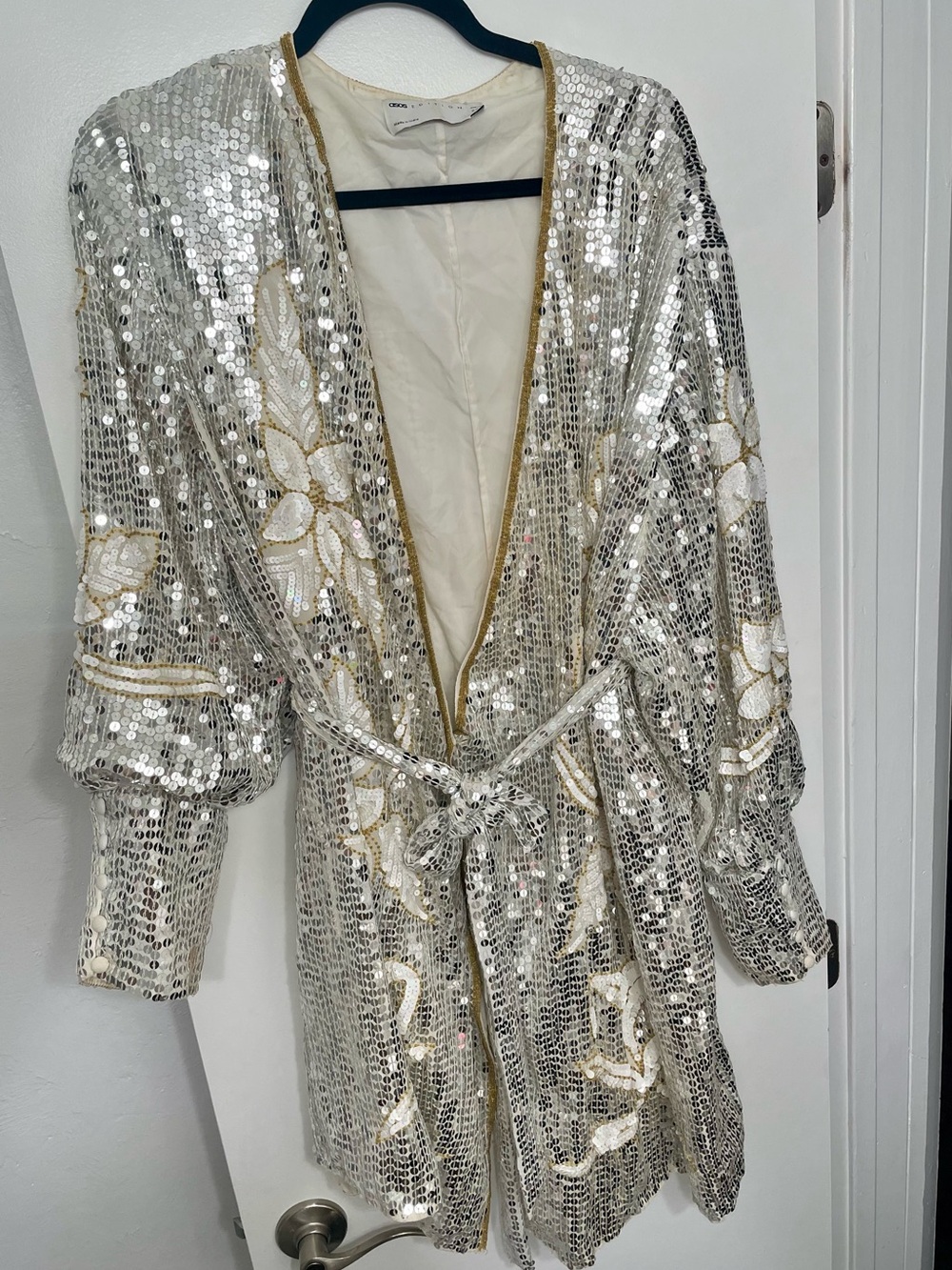 Sequin Embellished Gold-Trim Robe Jacket - Women Intimates & Sleepwear